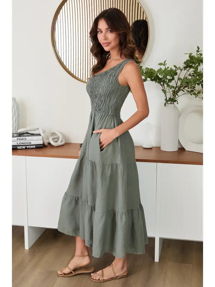 Shirred Tiered Maxi One Shoulder Dress