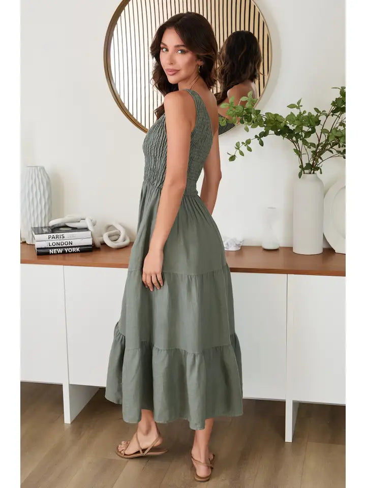 Shirred Tiered Maxi One Shoulder Dress
