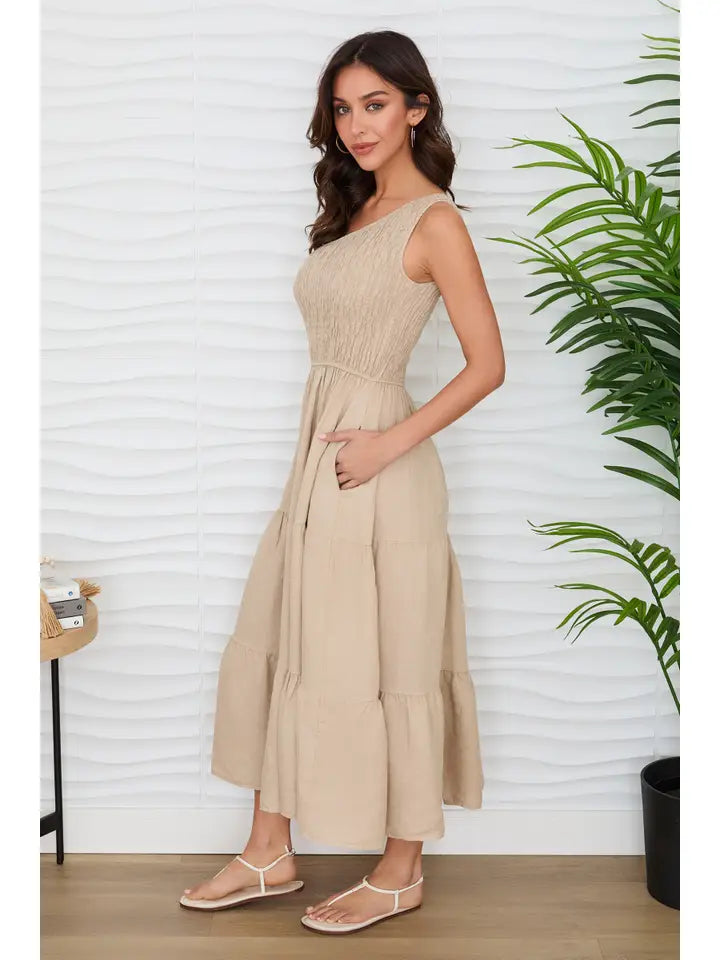 Shirred Tiered Maxi One Shoulder Dress