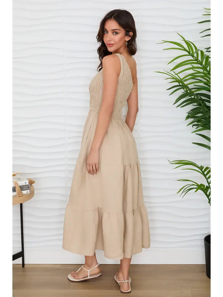 Shirred Tiered Maxi One Shoulder Dress