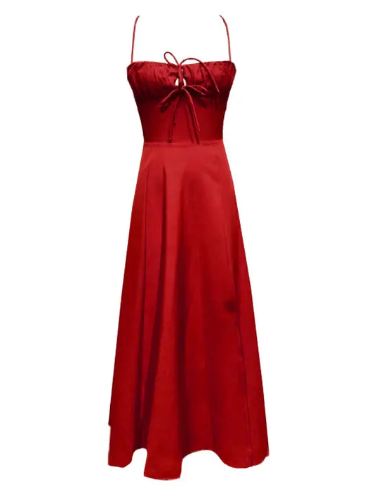 Lace Up Back Strappy Corset Swing Backless Red Dress